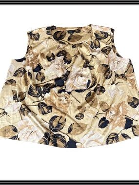 Talbots 18WP Silk Floral Sleeveless Blouse Petite Plus Pleated Neck Stretch Top